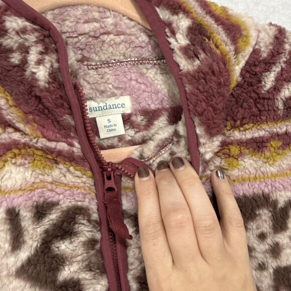Sundance Pullover Womens Small Pink Brown Sherpa Fleece Half Zip Fair Isle - Picture 5 of 10